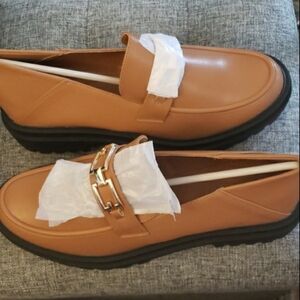 Viandso Platform Chain Round Toe Chunky Penny Loafers Tan Size 9.5